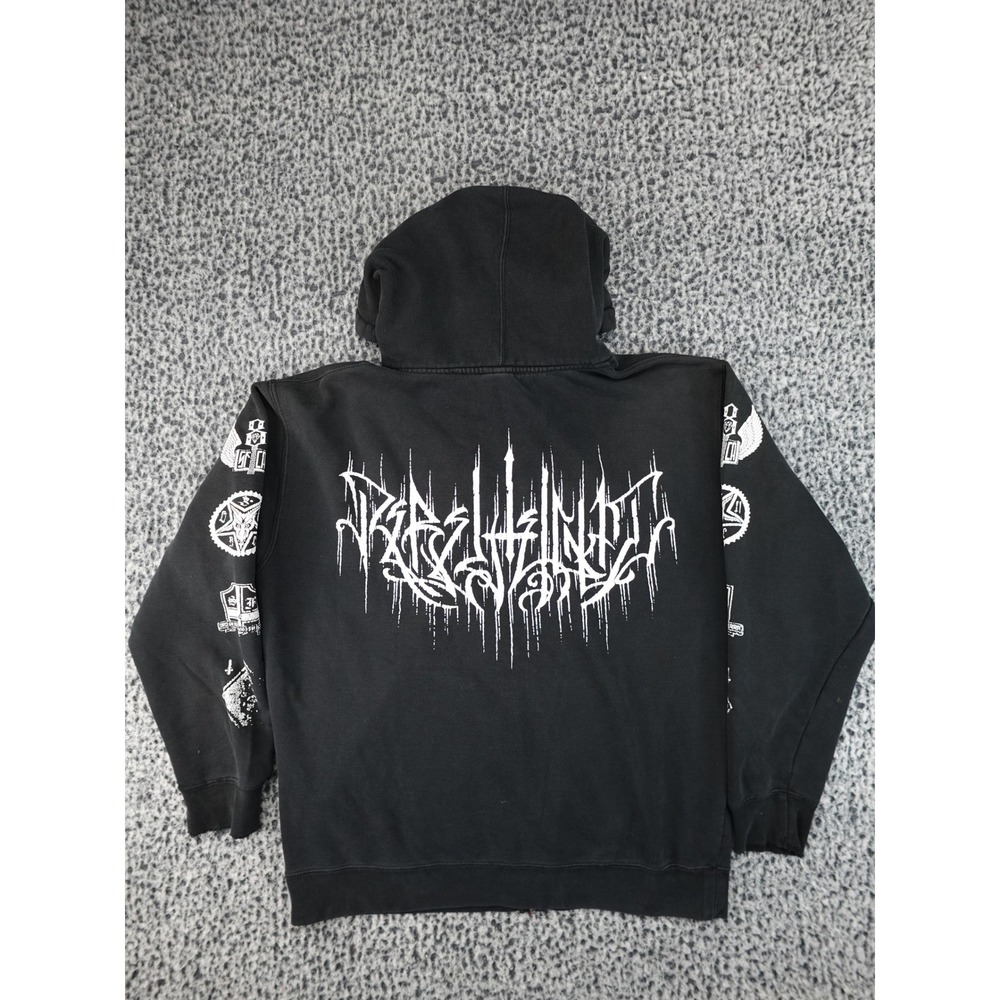 Rebel8‎ Graphic Zip Hoodie Mens Large Black Occult Metal Streetwear Distressed - Picture 11 of 13